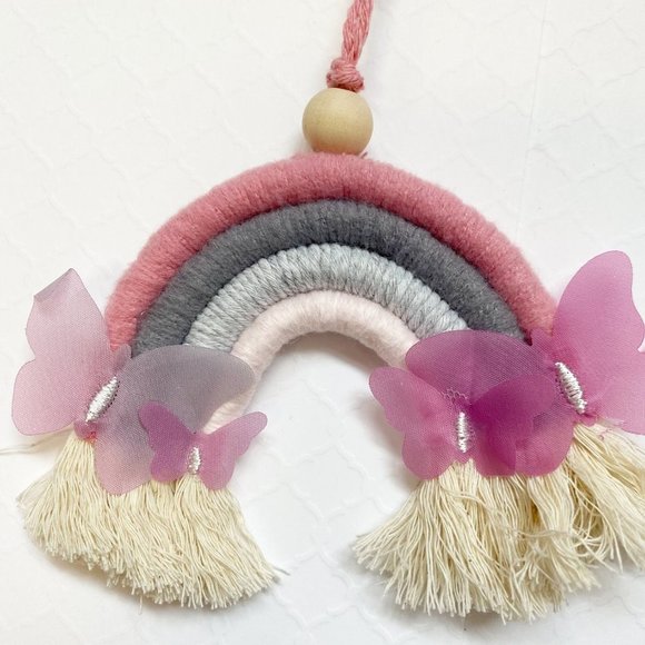 Macrame Rainbow Garland, Pom Pom Rainbow Garland, Yarn Macrame Mini Rainbows - Picture 5 of 6